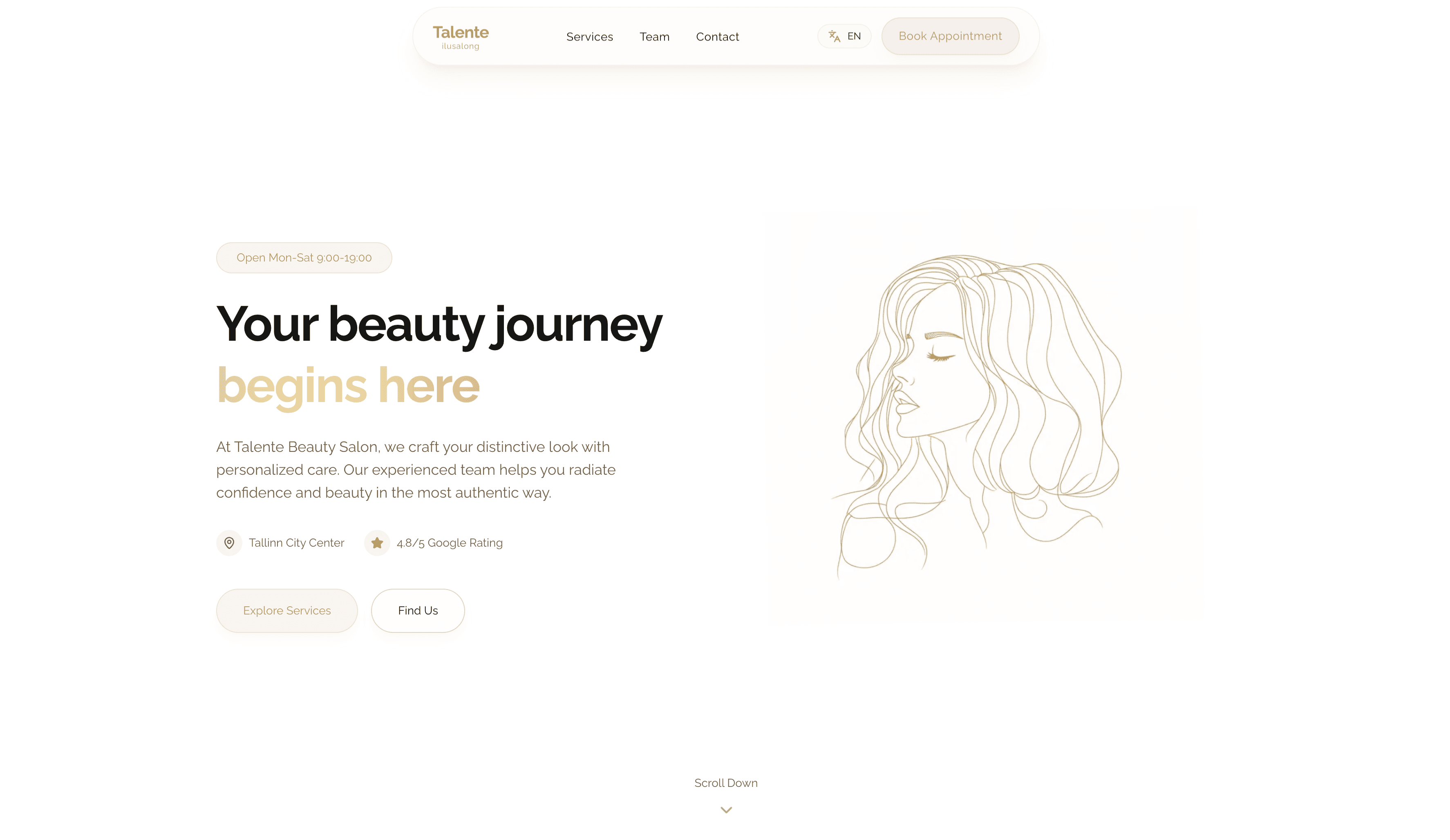 Talente booking app landing page preview